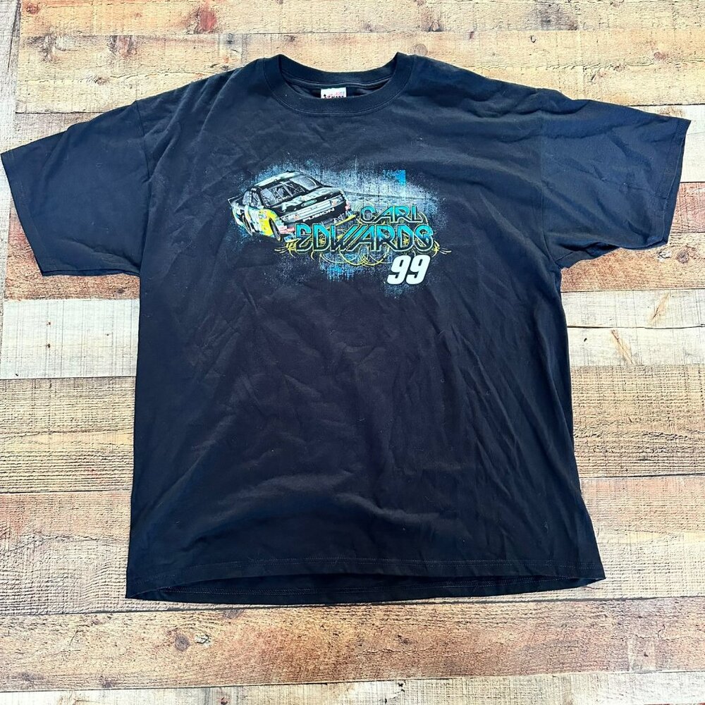 Carl Edwards NASCAR Chase Authentics Black Graphic T-Shirt 2XL 100% Cotton Racin